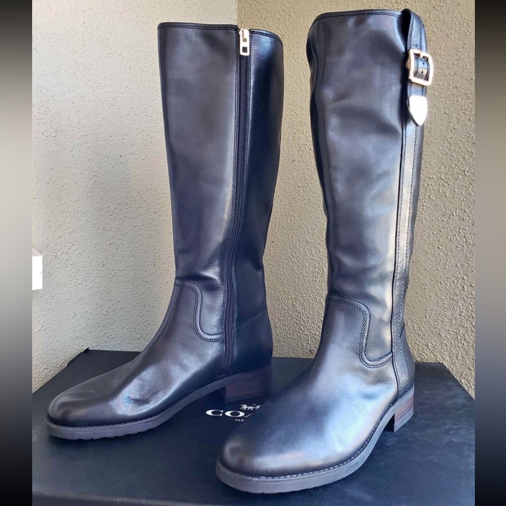 NWT Coach Black Leather Tall Boots / Size 8